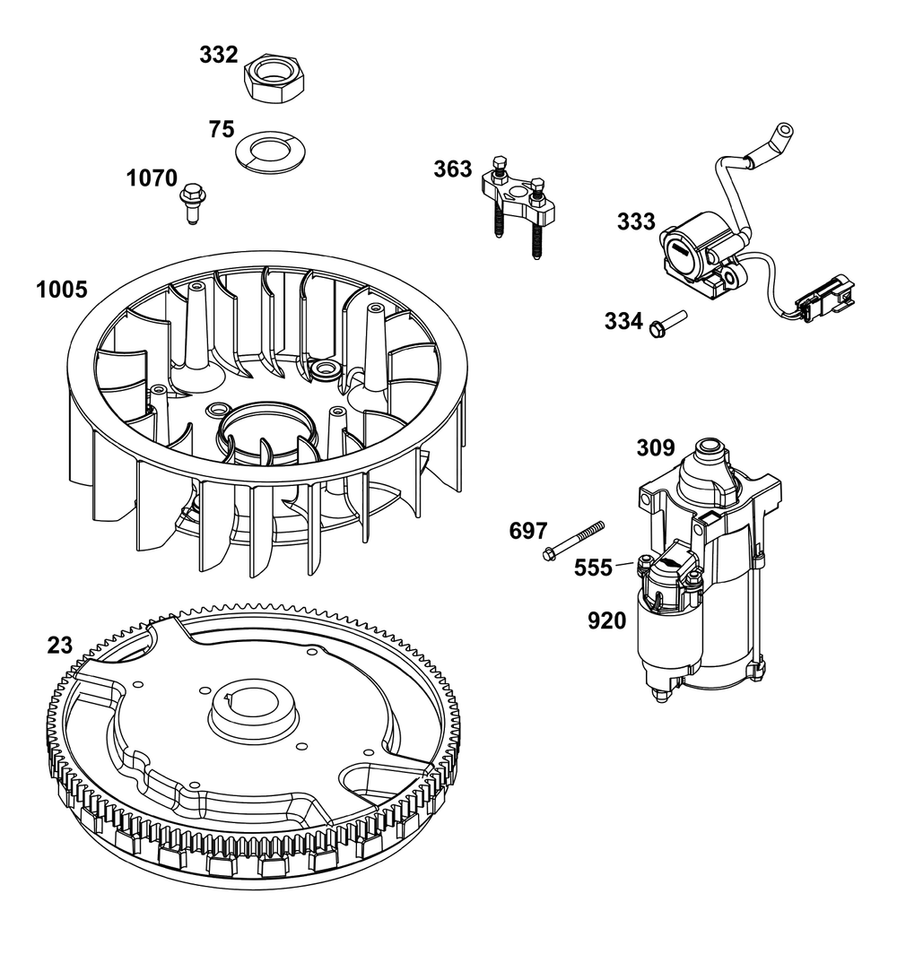 Flywheel, Ignition, And Starter Group Diagram and Parts List for 49E877-0036-Z1  Briggs and Stratton Engine